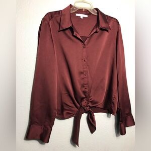 Preston & York Burgundy Satin Tier Bottom Blouse XL